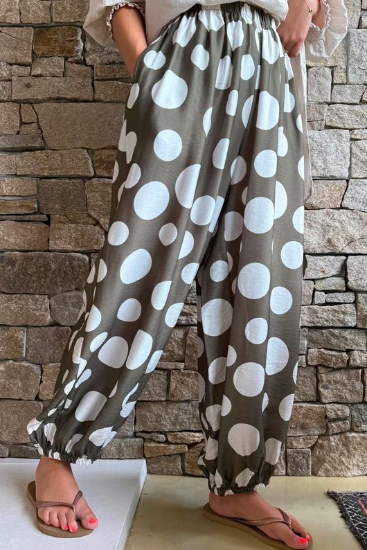 Basso Big Dot Balloon Cuff Pant Khaki & White